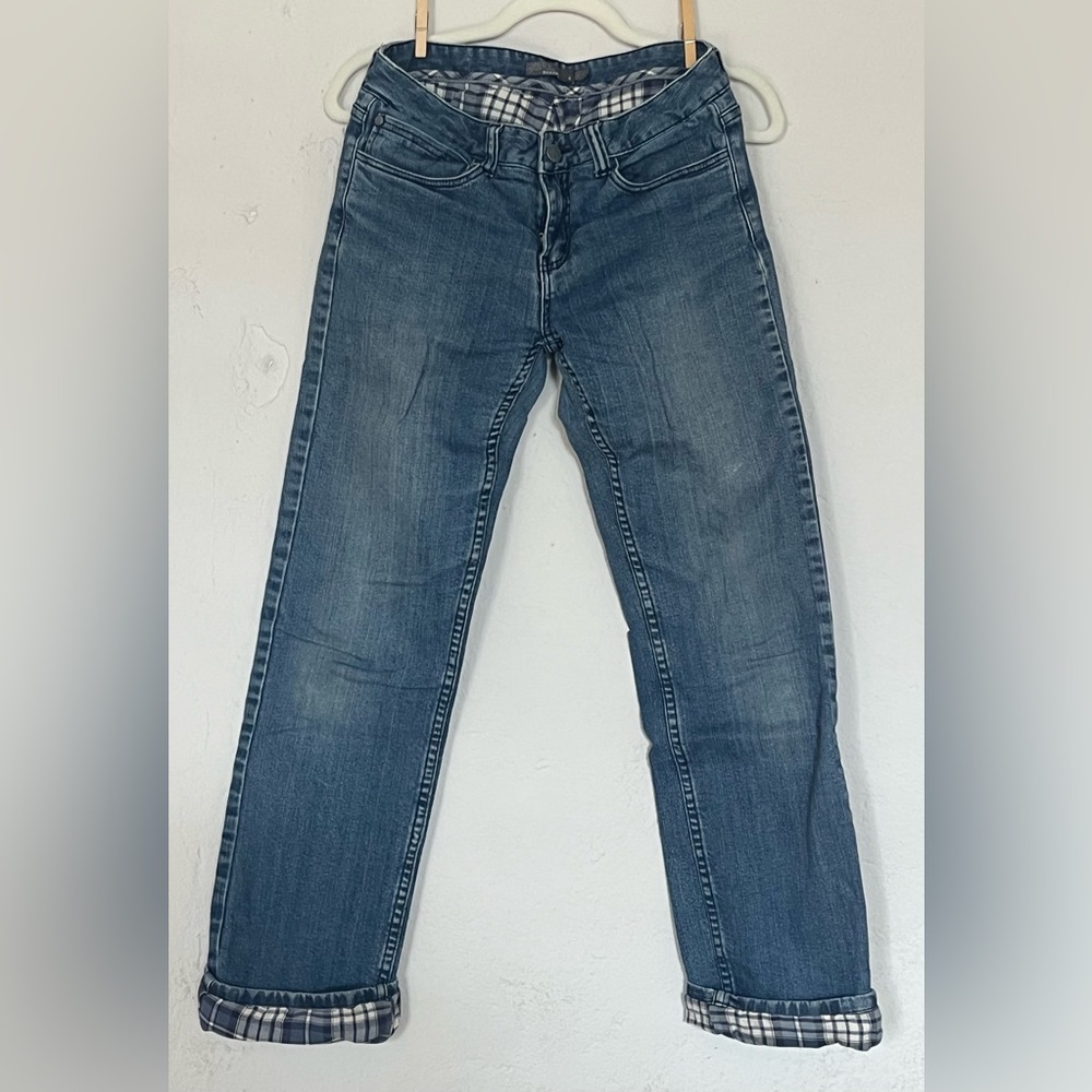 Prana flannel lined Straight Jeans in Deep Blue